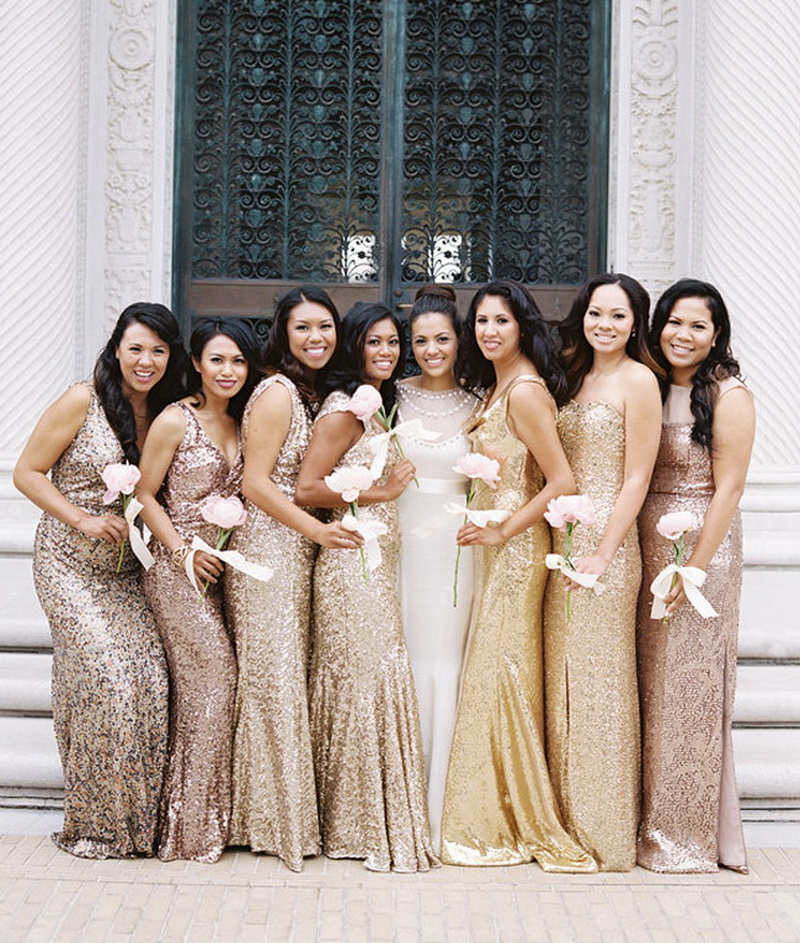 Золотые платья для подружек невесты