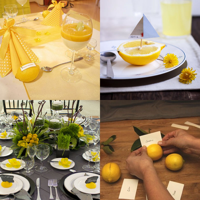 Карточки рассадки гостей на свадьбу с лимонами