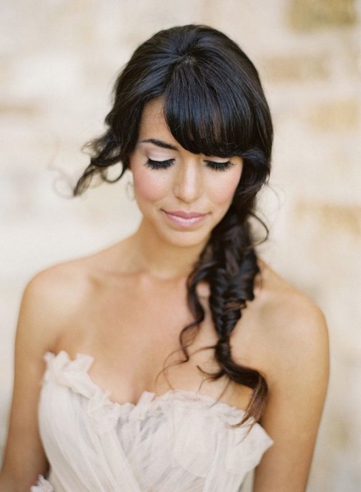 Свадебная прическа французская коса с челкой