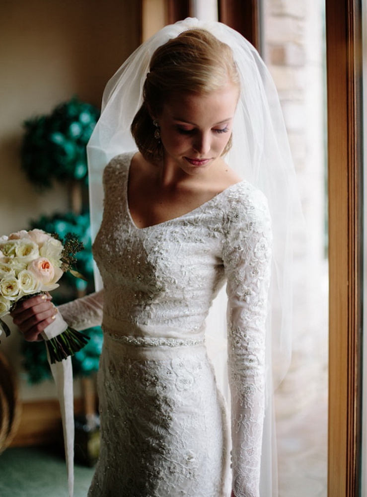 Свадебное платье русалка с рукавами