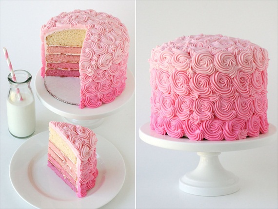 Розовый свадебный торт омбре