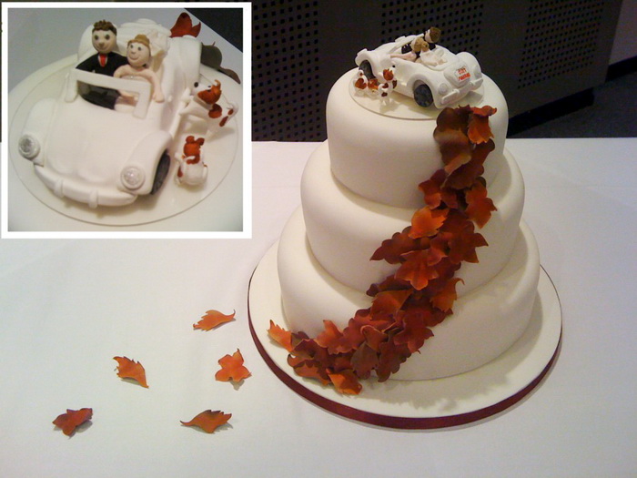 Осенний свадебный торт с листвой